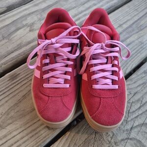 Adidas Red Sneakers with Pink Accents